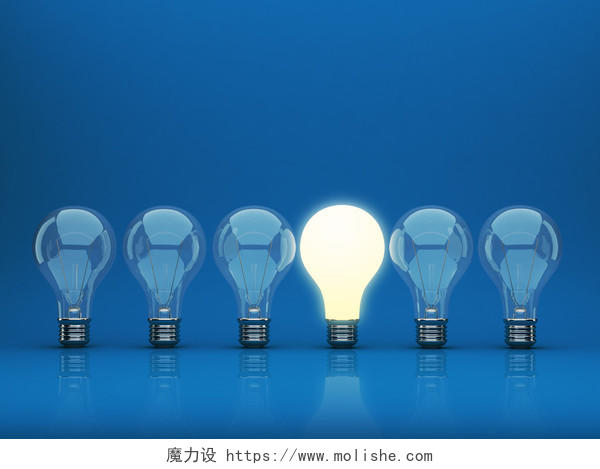 行的灯泡 3d 在蓝色背景上创新理念思考图片